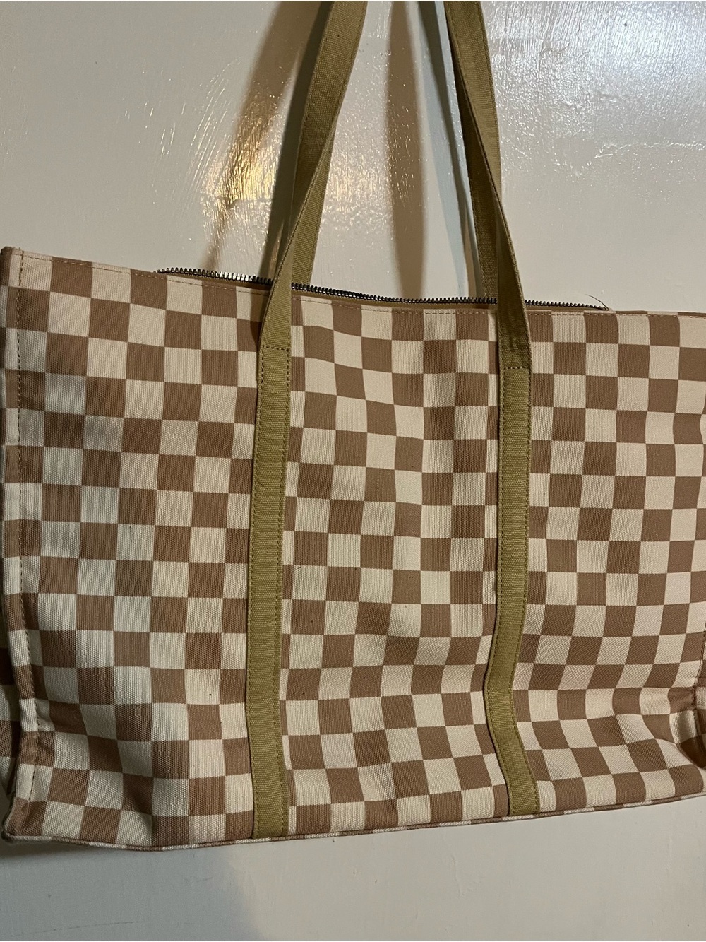 Neutral Checkered Tote Bag - Picture 4 of 15
